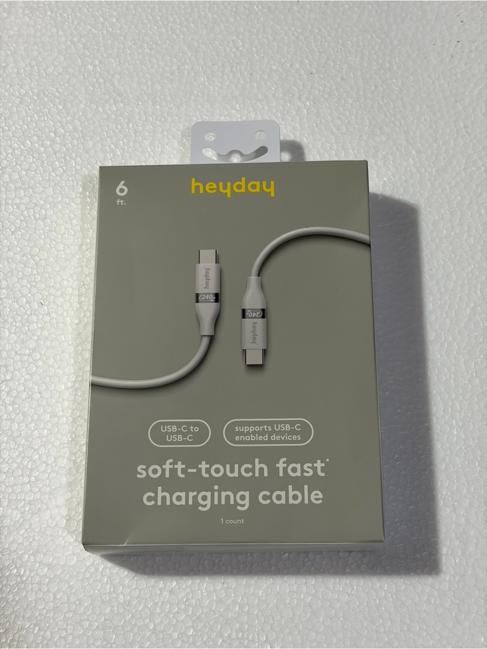 heyday Soft-Touch Fast USB-C to USB-C Charging Cable - White